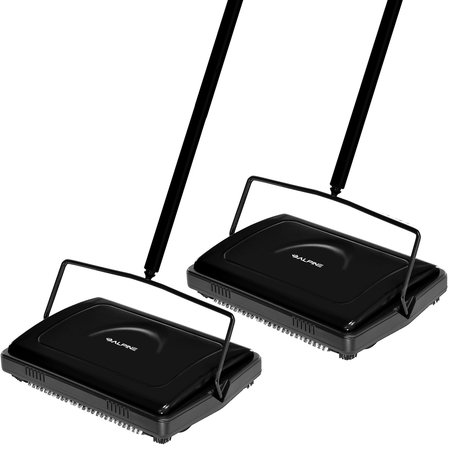 Alpine Industries Triple Brush Floor and Carpet Sweeper, Black, PK2 ALP469-BLK-2pk